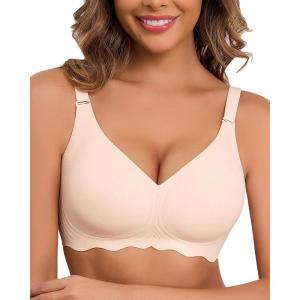 imageHORISUN Seamless Bra Womens Push Up No Underwire Lace Support Full Coverage BraPink