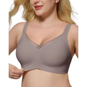 imageHORISUN Seamless Mesh Lace Bras for Women No Underwire Wireless Bras with Support and Lift Full Coverage Deep V BralettesGrey