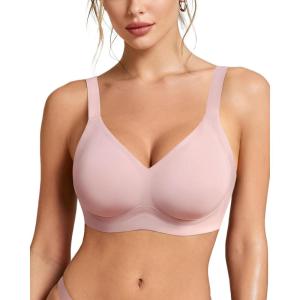 imageHORISUN Wireless Bras for Women Soft Comfortable No Underwire T Shirt Bra Seamless Full Coverage Bras with SupportPastel Pink