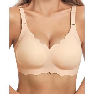 imageHORISUN Wireless Seamless Bras for Women No Underwire Wavy V Neck Soft Support Full Coverage Comfortable BraNude