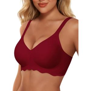 imageHORISUN Wireless T Shirt Bra Seamless Push Up Bralette Full Coverage V Neck Comfortable Bras for WomenBurgundy Red