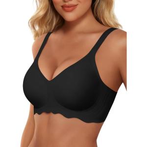 imageHORISUN Wireless T Shirt Bra Seamless Push Up Bralette Full Coverage V Neck Comfortable Bras for WomenNew Black