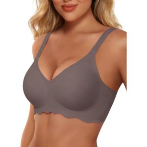 imageHORISUN Wireless T Shirt Bra Seamless Push Up Bralette Full Coverage V Neck Comfortable Bras for WomenNew Coffee