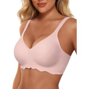 imageHORISUN Wireless T Shirt Bra Seamless Push Up Bralette Full Coverage V Neck Comfortable Bras for WomenNew Pink