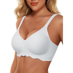 imageHORISUN Wireless T Shirt Bra Seamless Push Up Bralette Full Coverage V Neck Comfortable Bras for WomenNew White