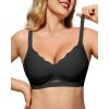 imageHORISUN Womens Wireless Push Up Bralette  No Underwire Scalloped VNeck Full Coverage Soft Support BraBlack