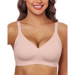 imageHORISUN Wireless Bralettes Comfort T Shirt Bra Seamless Plunge Bras for Women Push Up Bra No Underwire Pink M